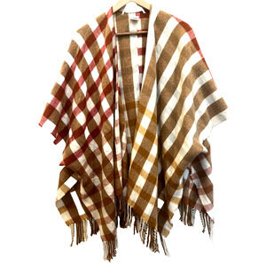 Sonoma Womens Plaid Fringe Oversized Sweater Poncho Shawl Boho  Western Cowgirl‎